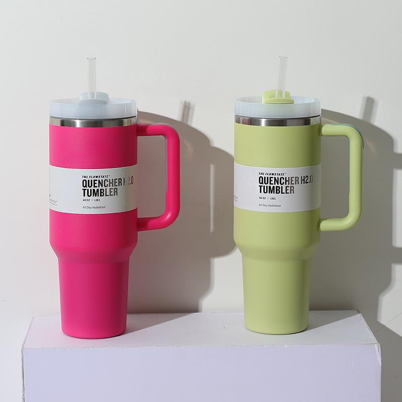 Wasserflasche, 40 oz, Becher, Edelstahlbecher, isolierte Wasserflasche mit Griff, Deckel, Strohhalm, Vakuum-Reisebecher mit großer Kapazität, Kaffeebecher fürs Outdoor-Auto