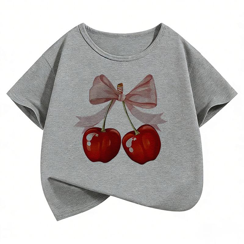 Fashion Y2k Cherry Design T Shirts Graphic Kids Children's T-shirt Girls Summer Spring Casual Top Tee Shirt