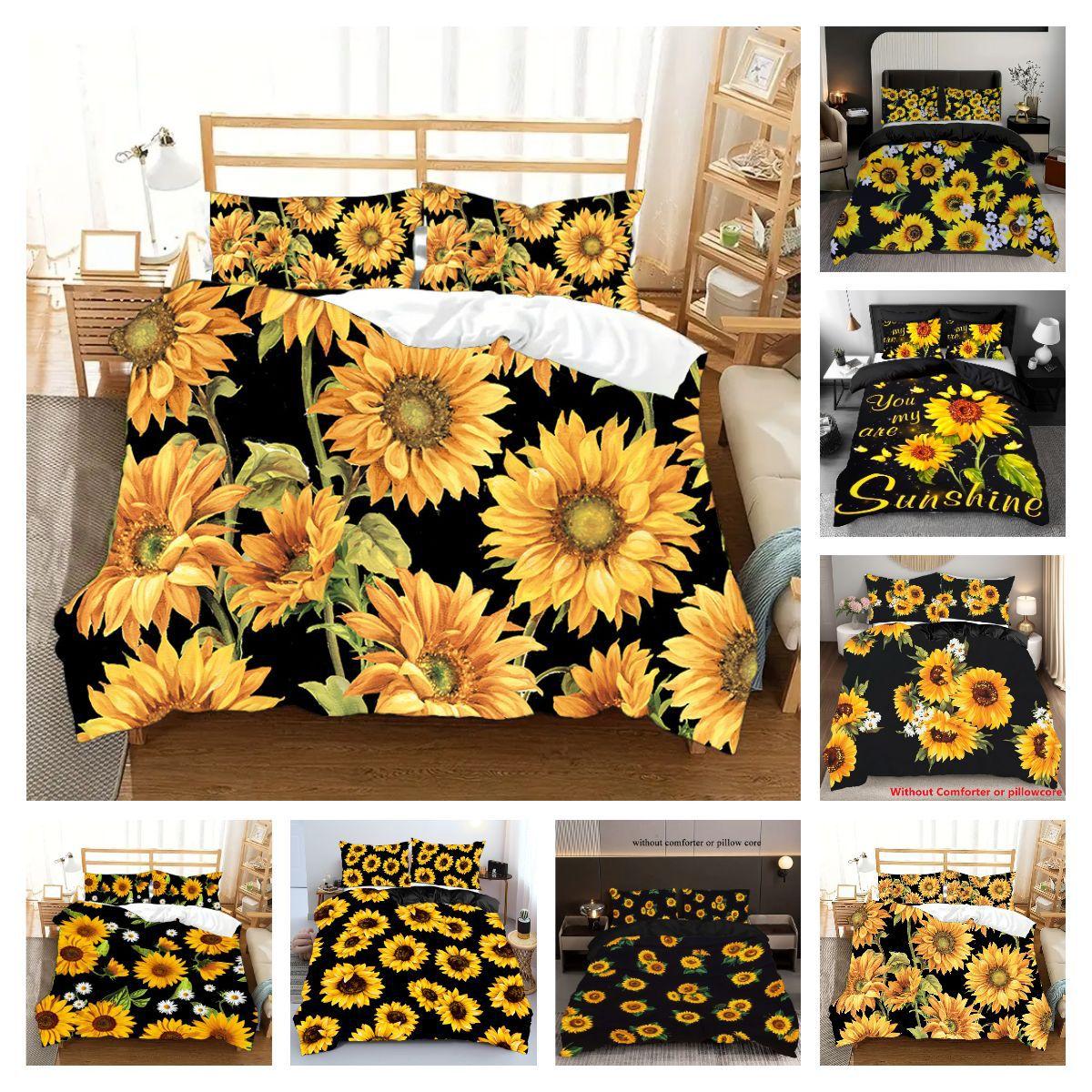 Sunflower Three-Piece 3D Digital Printing Quilt Set Three-Piece Home Textile