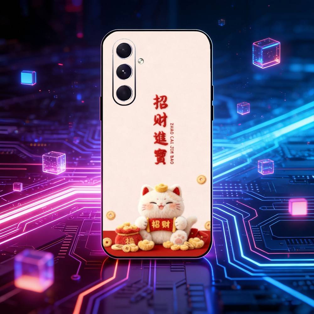 

Cute Lucky Maneki Neko Cat Phone Case For Samsung Galaxy A73,21,22,32,71,53,52,51,80,5G Soft Black Cover Samsung a50 30s 50s