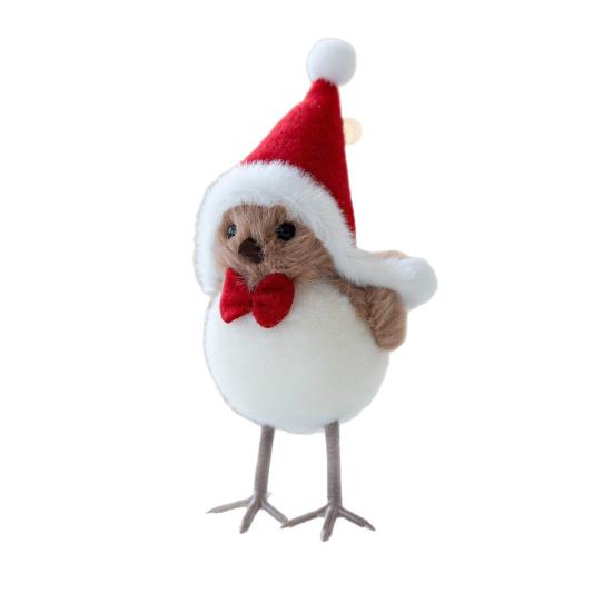 3 Stück Weihnachts-Vogelfigur Fellige Künstliche Vögel Ornamente Winter Plüsch Schaumvogel mit Schal für Feiertags-Heimküchen-Kaminsims-Schreibtisch-Weihnachtsbaum-Dekor