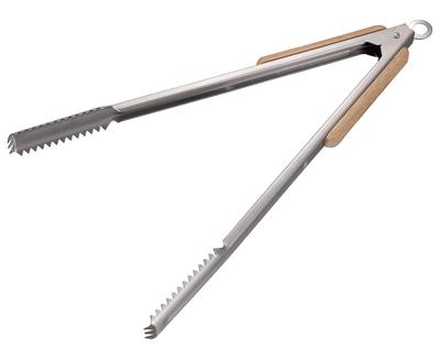 BBQ Charcoal Tongs with Wood Stainless and Stopper Grip, 35cm, Steel, (UG-3286)