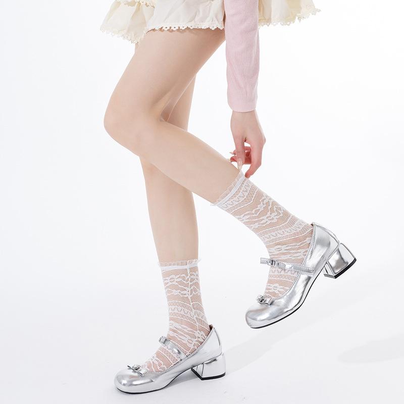 Ladies Spring and Summer Thin Hollow Flower Ballet Wind Tube Stack Socks