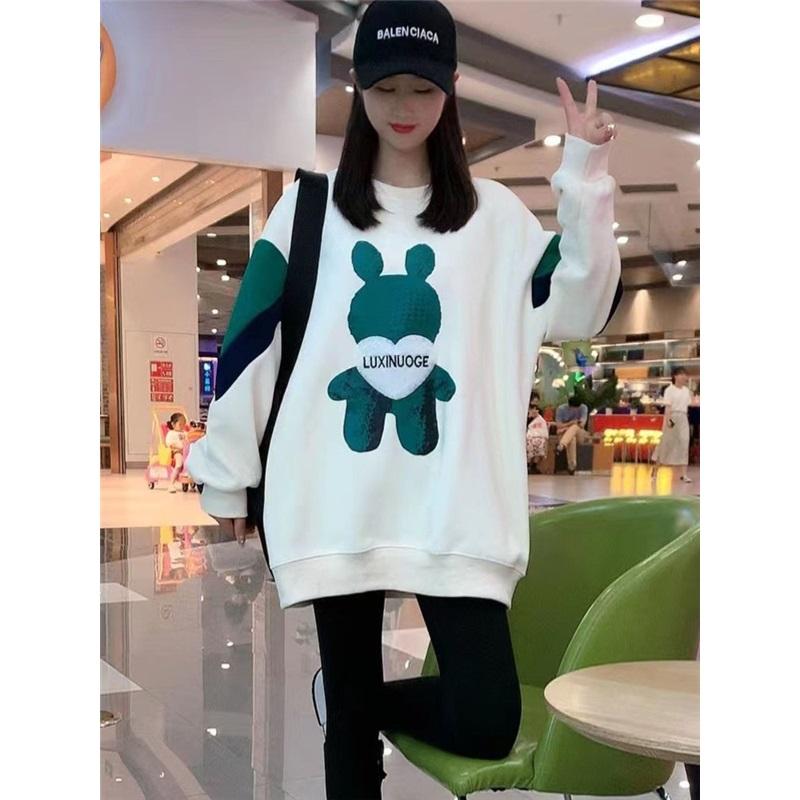 

Women s Cartoon Bear Print Sweatshirt Casual Crew Neck Loose Pullover XXXL off білий колір