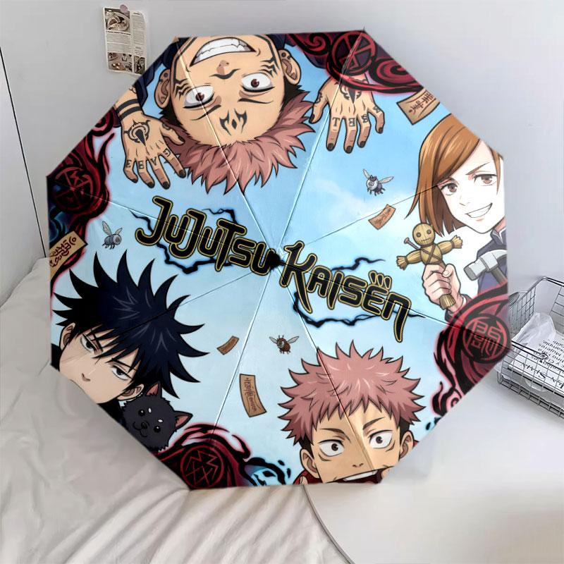 1 PC Automatic Folding Umbrella - Jujutsu Kaisen Pattern Portable Foldable Design With 8 Ribs Christmas Birthday Gifts