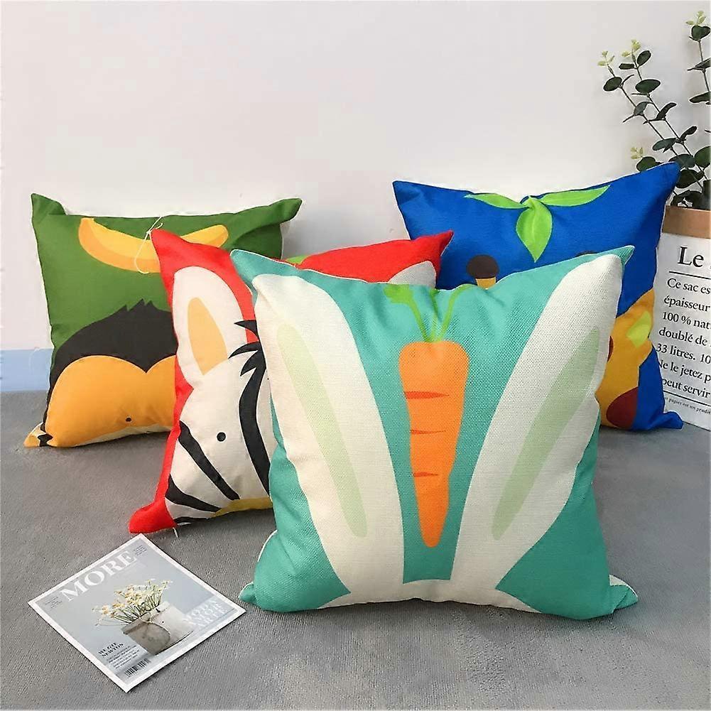 18x18 Inches Set of 4 Cotton Linen Animal Pattern Pillow Covers Children