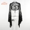 Vintage Gothic Black Lace T-shirt Elegant Flared Sleeve Smock Top See Through Sexy Cropped Tops Cardigan Streetwear