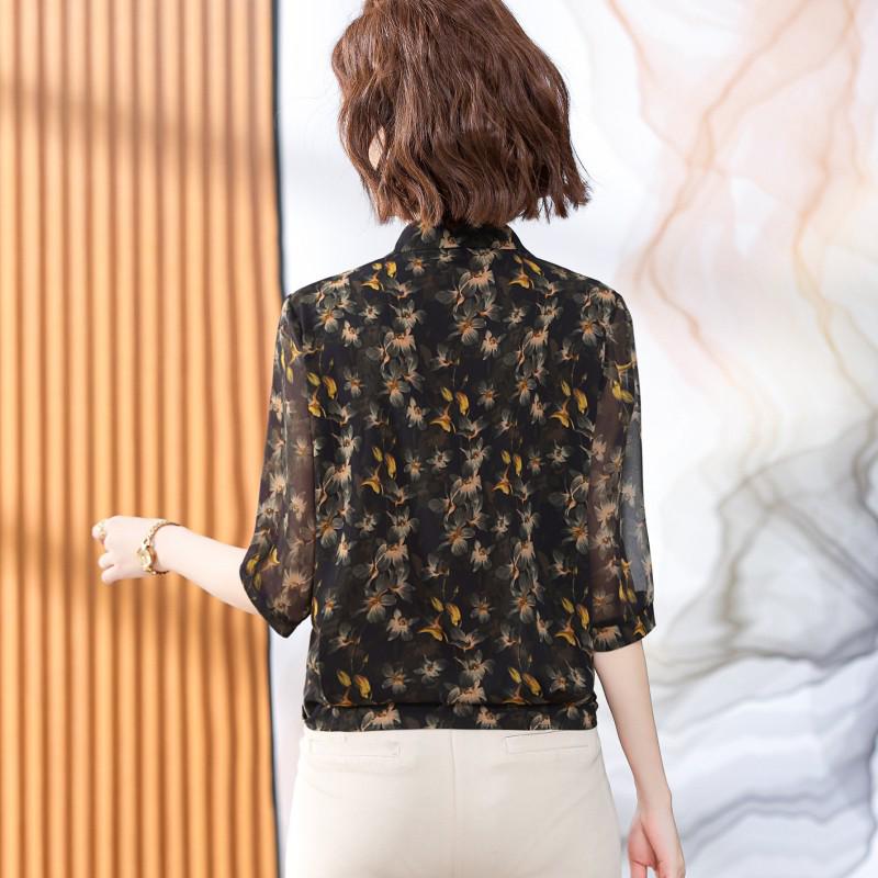 Women's 2026 Summer Floral Chiffon Seven-Sleeve Top