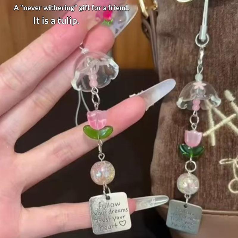 Transparent Keychain Wind Chime Keyring Phone Lanyard Kawaii Bag Home Decor Accessory
