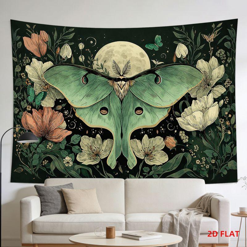 Luna Moth Floral Tapestry Celestial Dark Art Vintage Wall Hanging Boho Bedroom Dorm Yoga Room Decor