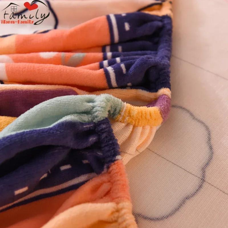 Winter Warm Thicken Flannel Elastic Fitted Sheet Mattress Protector Cover Cartoon Print Plush Soft Cozy Bed Sheet Home Decor