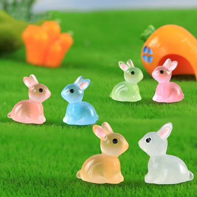 10Pcs Luminous Bunny Colorful Cute The Dark Resin Miniature Diy Glowing Craft Ornament Resin Rabbit Statue