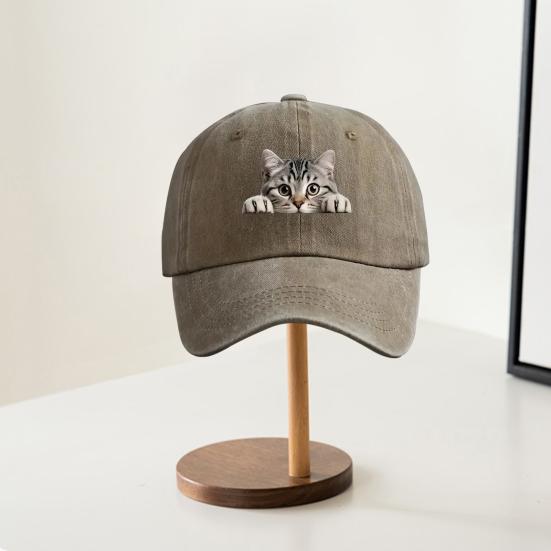 Baseball Hat Cat Printed Adjustable Washed Cotton Baseball Cap Retro