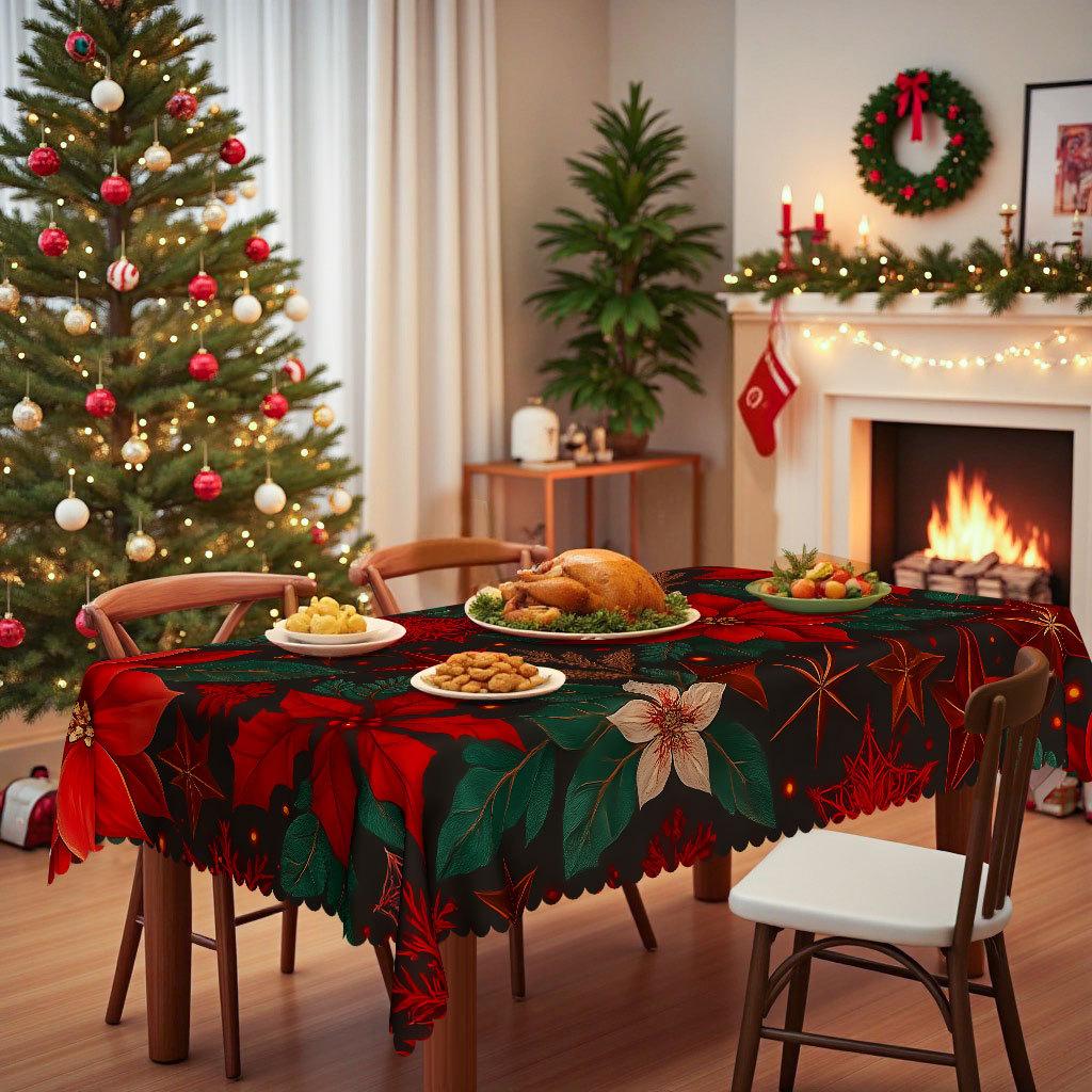 Christmas Grid Tablecloth Christmas Tablecloth Red Polyester Waterproof Christmas Table Tablecloth Light Luxury Round Coffee Table Cloth