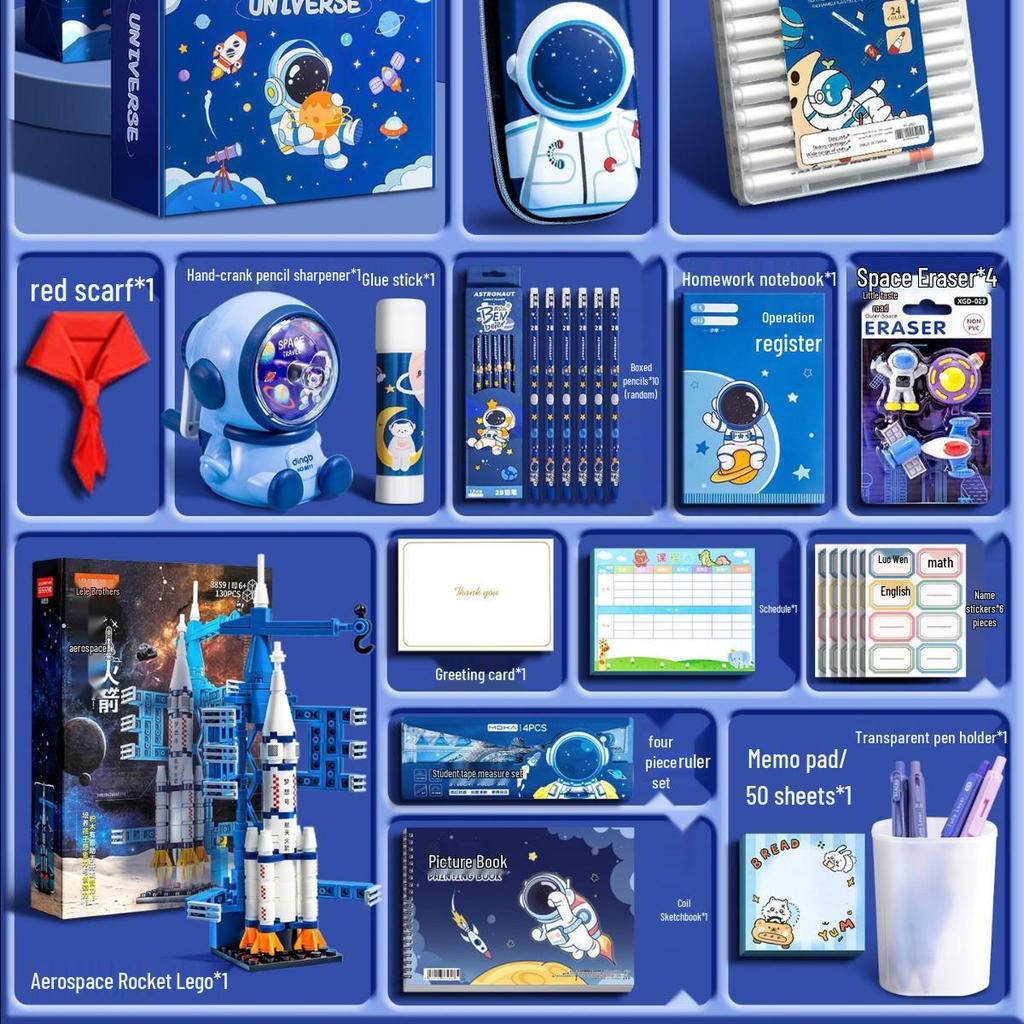 Astronaut Stationery Set: Comprehensive Learning Supplies for First-Grade Boys' Back-to-School or Birthday Gift.