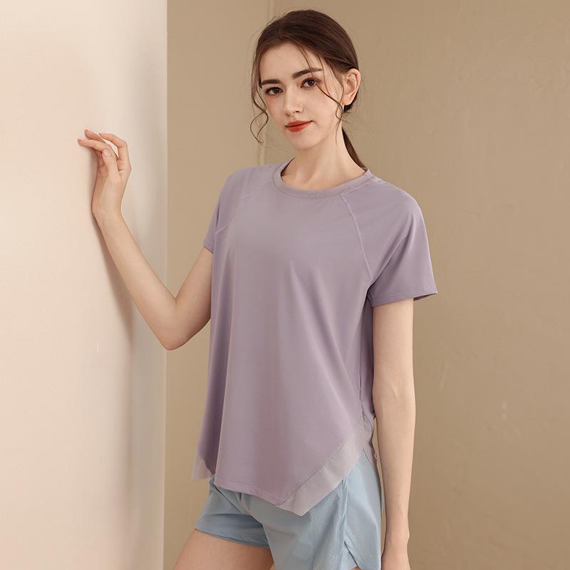 

Women s Plus Size Breathable Yoga Top - Short Sleeve, Slim Fit, Summer Fitness Wear Medium фиолетовый