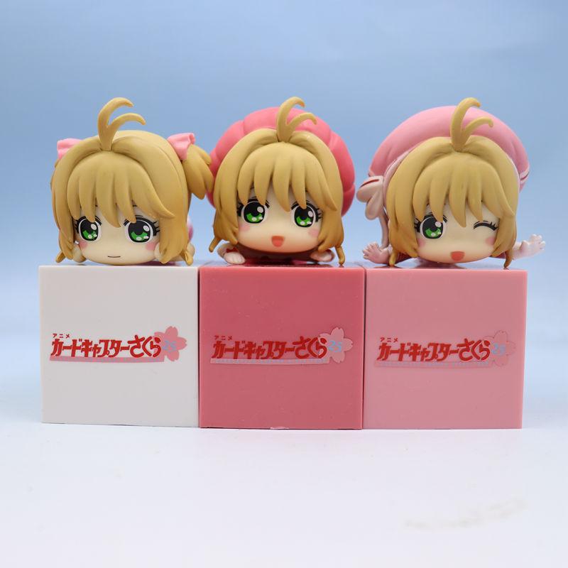 10cm Animated Cardcaptor Sakura Q Version Poseable Figures 3 Styles Adorable Lying Kinomoto Sakura Replica Desktop Ornament Assortment Present