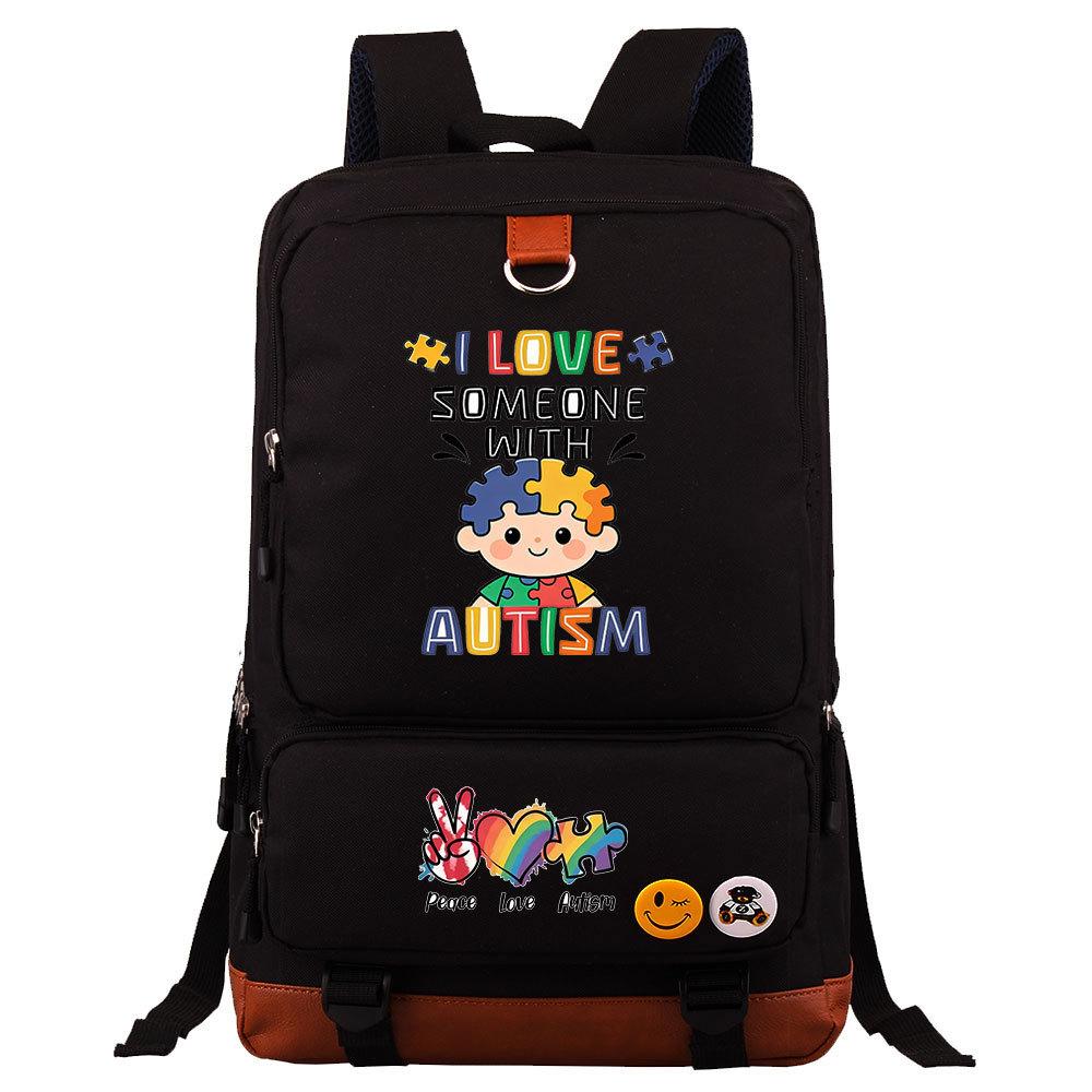 Autism Awareness LOVE Puzzle Print Back To School Backpack Casual Daypack Large Capacity Student Bookbag for Boys Girls Travel