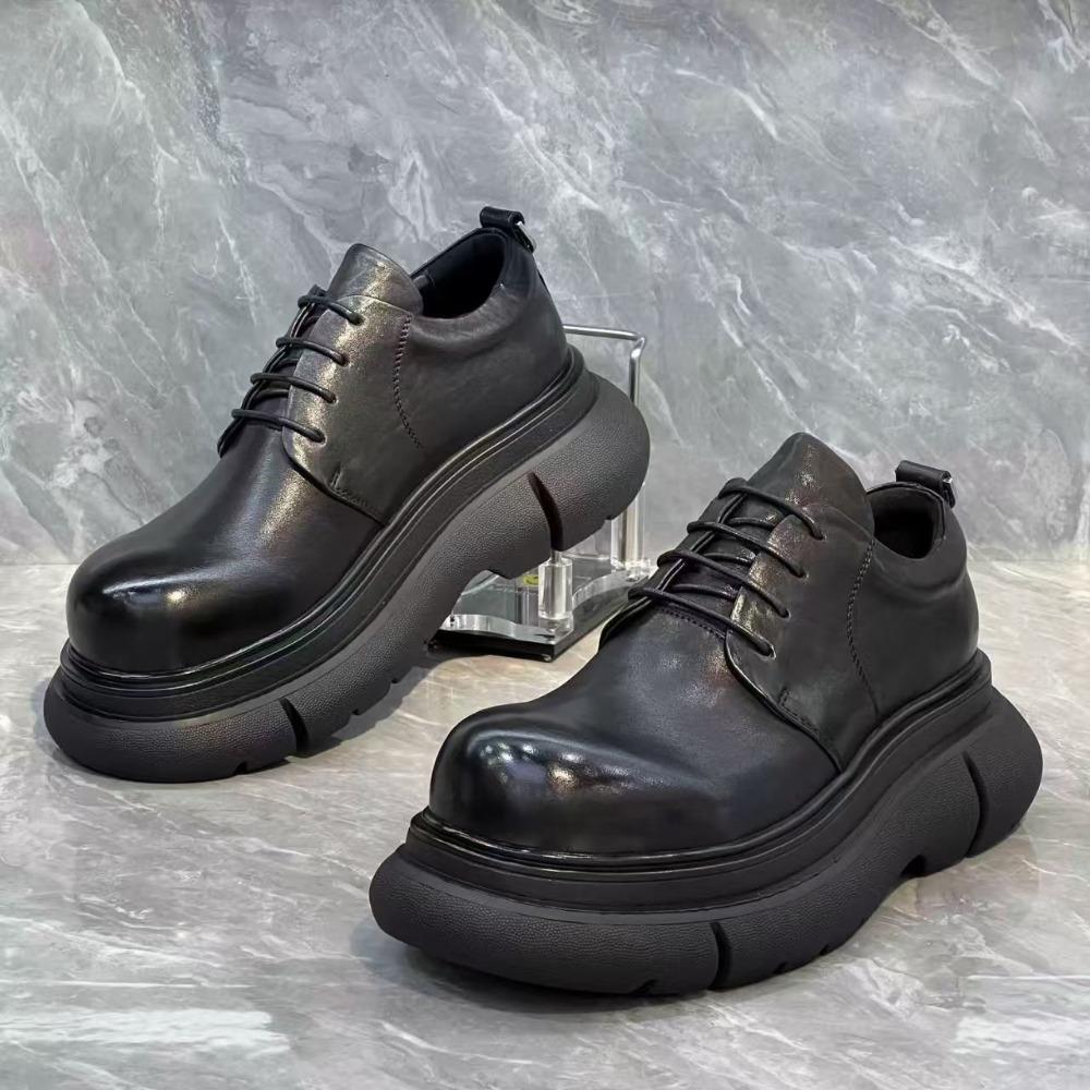 New Catwalk Platform Derby Shoes Men's Cowhide Casual Men's Shoes Lace-up Heightened Fashion Leather Shoes Men