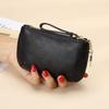 Soft Cowhide Zipper Keychain Wallet - Genuine Leather Coin Purse for Women