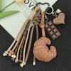 Trendy Croissant Woven Rope Keychain Creative Versatile Keyring Bag Pendant Y2K Vintage Pu Leather Key Hanging Decoration Gifts