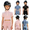 Mädchen Reitsport Colorblock Hemd Reißverschluss Stehkragen Kurzarm Sportliches Oberteil Reiten