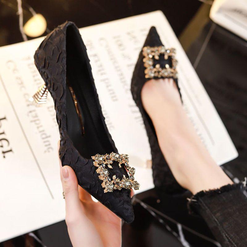 Elegant temperament pointed single shoes women's spring and autumn new versatile rhinestone bag head thin heel pointed professional high heels