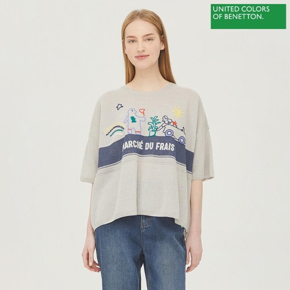 

Benetton Benetton Picture Embroidery Knit Bakpc1431 Lg light gray/OS