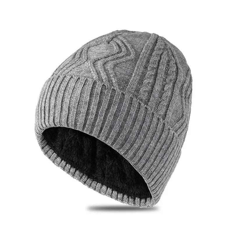 

Plus Size 62cm Knitted Hat Men s Winter Warm Wool Hat Tide Big Head Wool Hat Thickened Fleece-lined Cold-proof Cotton Beanies Plus size (60-65) сірий