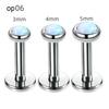 3pc 3/4/5mm Opal Internally Threaded Labret Ring Set 6-12mm Steel Bar Nose Ear Tragus Monroe Lip Stud Piercing