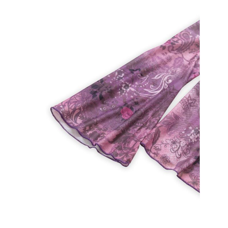 Fitted Shirt, V-neck, Flared Sleeves, Cinched Waist, Sexy Top, Printed Shirt