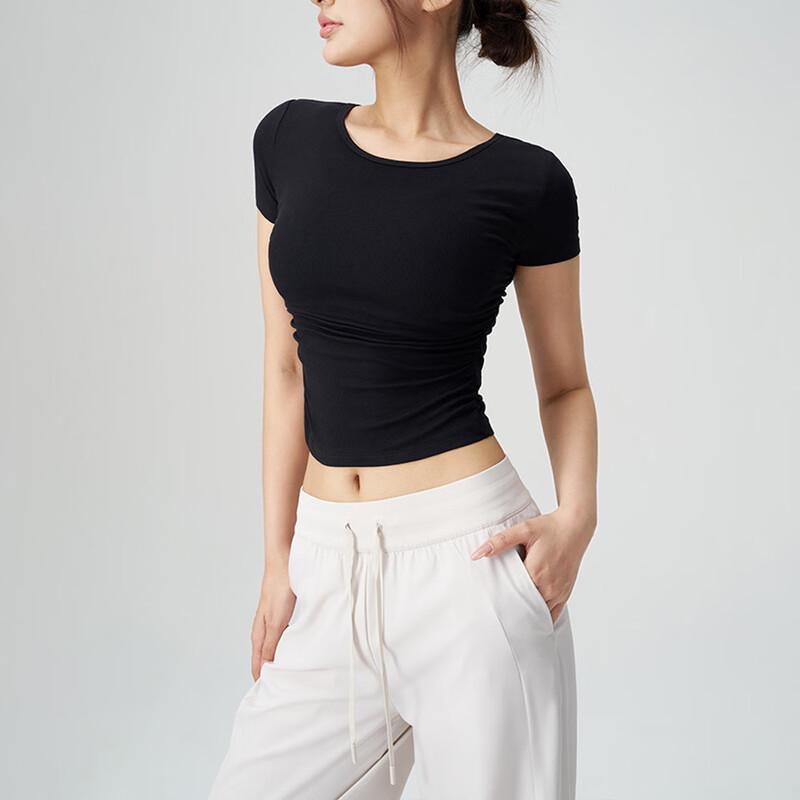 Women s Ribbed Round Neck Short Sleeve Yoga Top S-M