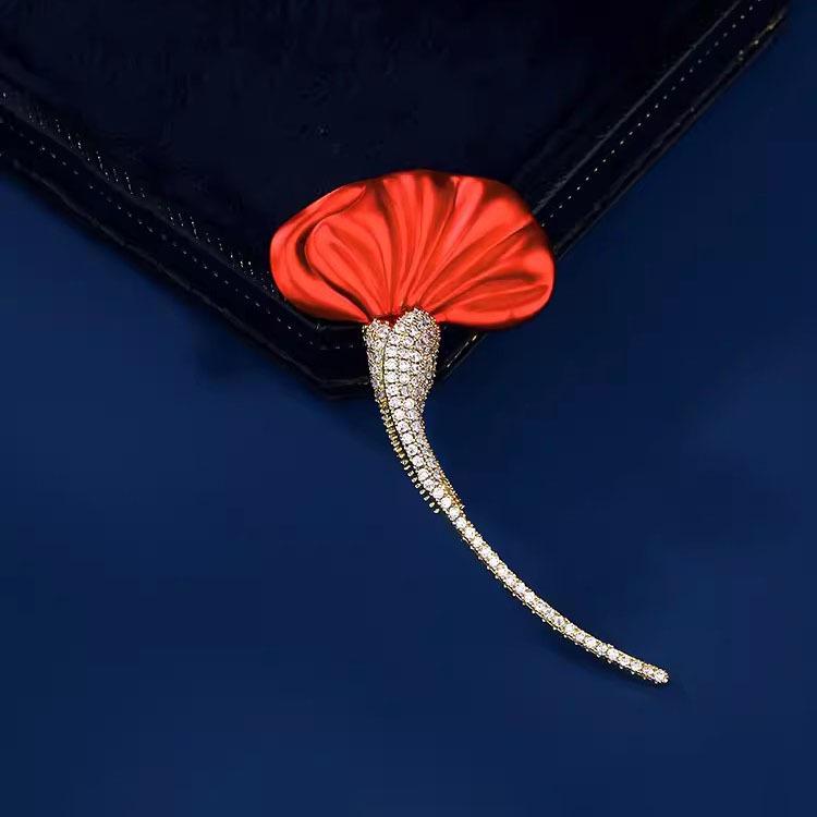 High-End Women's Retro Red Cockscomb Brooch - Luxury Design Pin Corsage Suit Accessory