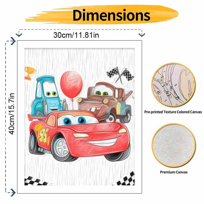 Disney digital oil painting Lightning McQueen racing cars art handmade diy gift home decoration