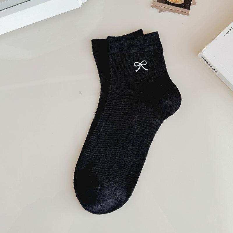 

Summer Thin Mid-calf Cotton Socks, Short Calf Bow Breathable Ballet Style Hollowed-out Short Socks for Women, Anti-slip 1 pair чорний