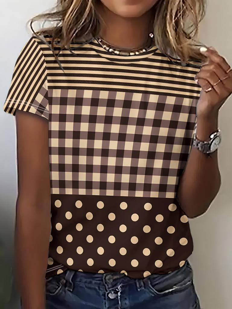 Vintage Summer Women's Polka Dots T-Shirt Floral Graphic Fashion Casual Short Sleeve Crew Neck Tops Tees Daily Female Clothing