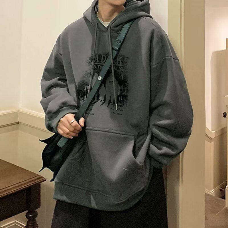Men's Trendy Ins-Style Loose Hooded Sweatshirt, Letter Print, Versatile Jacket for Spring/Autumn 2024 Arrival.
