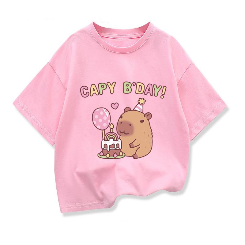 Dzieci Luźne Ubrania Koszulka z Krótkim Rękawem Chłopcy Dziewczynki Bawełna Okrągły Dekolt Bluzki T-shirt Lato Ubrania Dziecięce Uroczy Nadruk Kapybary