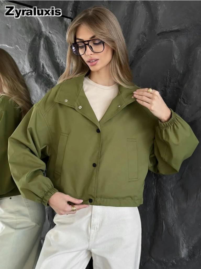 Giacca a vento corta da donna per primavera/autunno, vestibilità larga, mini giacca