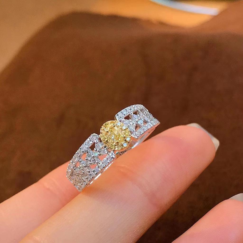 Caibao High-End Yellow Diamond Ring Female Court Style Personality Fashion Hollow Exquisite Light Luxury Celebrity Fan