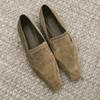 Vintage Suede Suede Niche Small Square Toe Low-heeled Flat Loafers Women's 2025 New Autumn and Winter Deep Shoes
