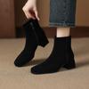 Krazing Pot 2026 cow suede nubuck Winter Square Toe Chunky Heels Chelsea Fashion Boots Women Zip Retro Women Ankle Boots