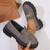 Fashion Metal Decoration Loafers Shoes for Women 2025 Gray Non Slip Platform Casual Shoes Woman Faux Suede Slip On Shoes Mujer