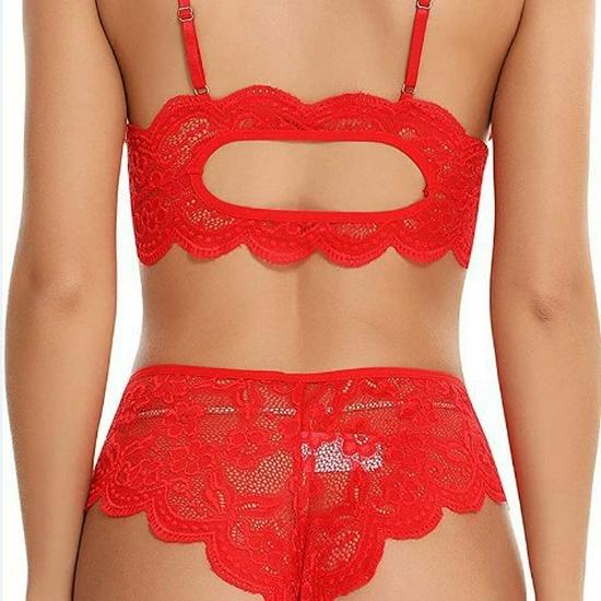 European & American Lace See-Through Christmas Lingerie Set - 3 Pieces