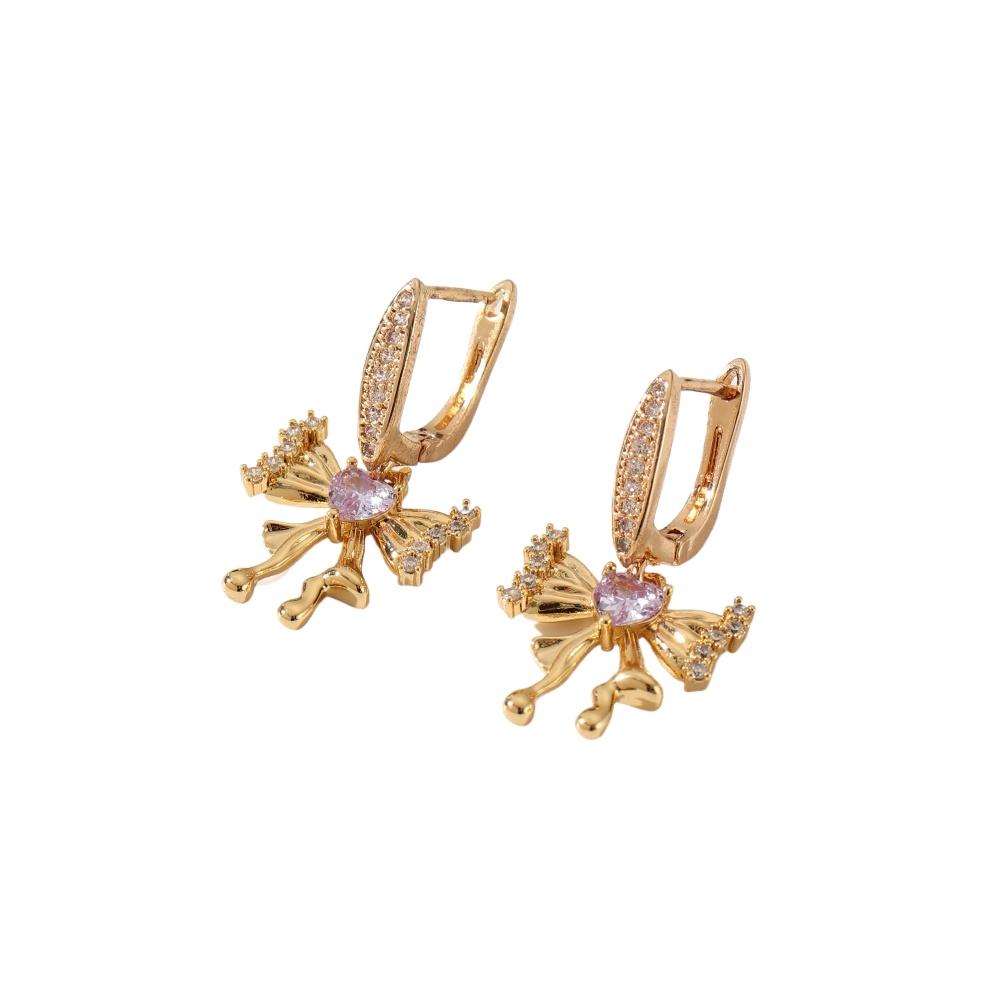 1 Pair Luxurious Bow Dangle Earrings for Women Cubic Zirconia Jewelry Daily Wedding Party Accessories