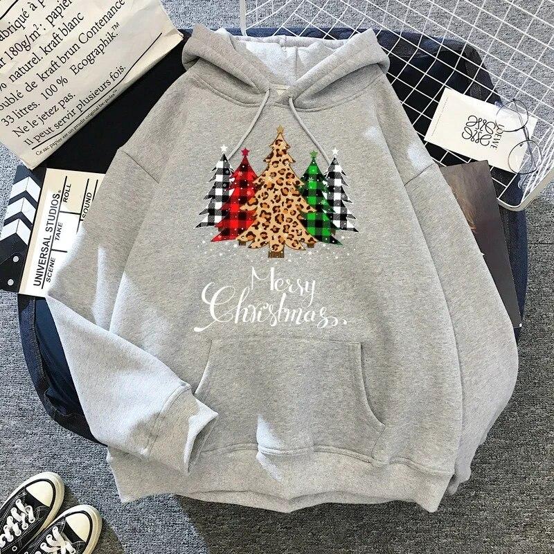2023 Unisex Women Sweatshirt Unisex/women New Year Merry Christmas Hoodie Leopard Plaid Tree Tops Unisex Graphic Y2k Streetwear Male