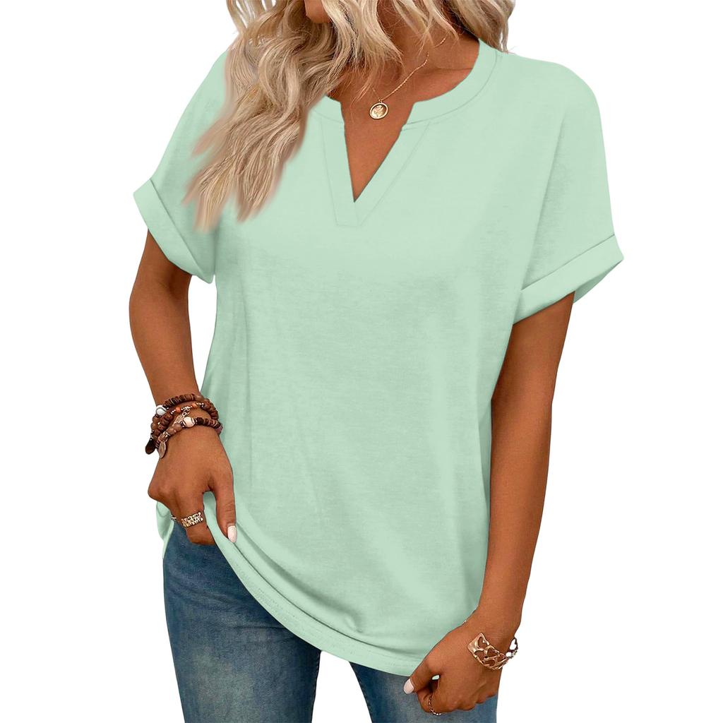 Stylish Women's Casual V-neck Short-sleeved Color T-shirt