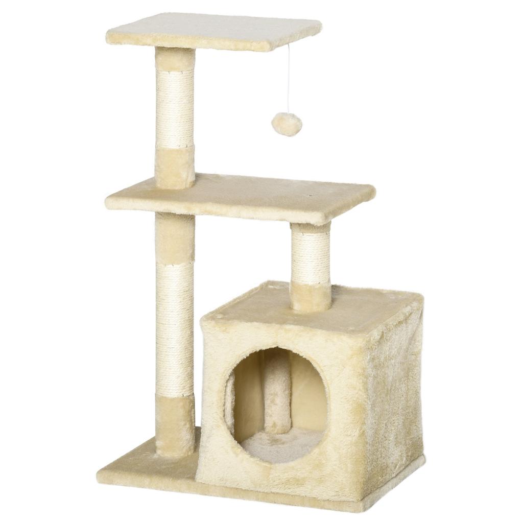 Cat Tree with Sisal Cat Tree Climbing Tree Cat Furniture Scratching Board with Soft Plush Cat Toy Sturdy E1-Class Chipboard Beige 50 x 30 x 81.5 cm
