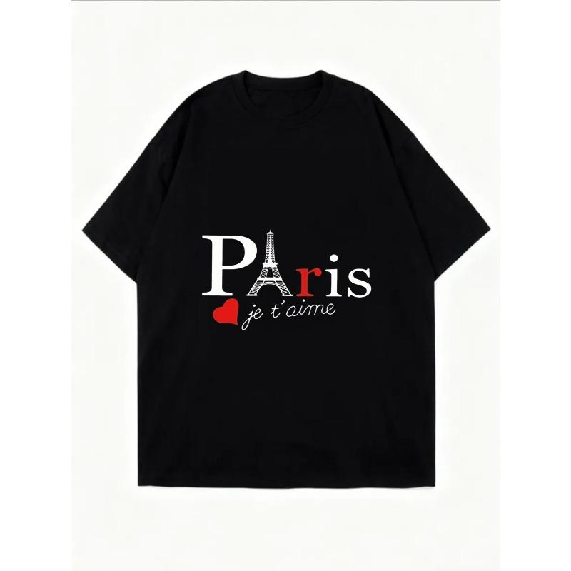 White T Shirt Paris Love Print Graphic Tee For Casual Wear And Travel Outfits