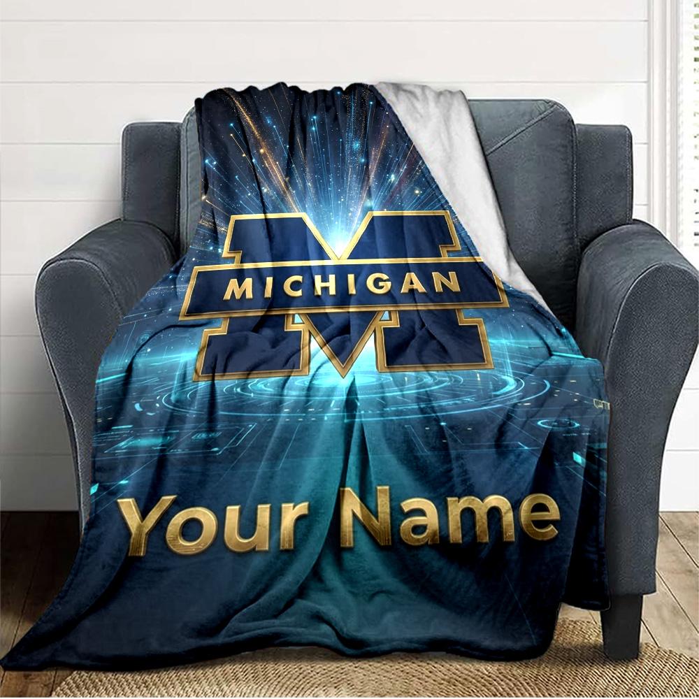 Name Custom Michigan Print Flannel Blanket High Quality Warm Comfortable Cover for All Seasons Perfect for Gifts Home Decor